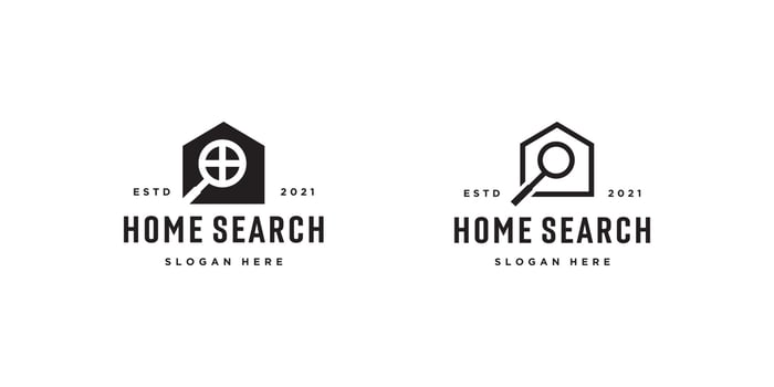 Real estate search logo of a house with magnifying glass vector