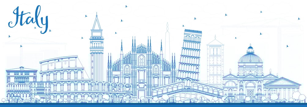 Outline Italy Skyline with Blue Landmarks. vector