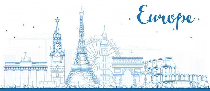 Famous landmarks in Europe. Outline Vector illustration.