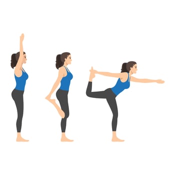 Woman doing ayurveda  yoga poses in three different poses. Flat vector illustration isolated on white background. Healthy living