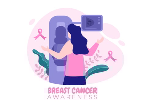Breast Cancer Awareness Month Background Cartoon Illustration with Ribbon Pink and Woman for Disease Prevention Campaign or Healthcare vector