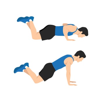 Man doing Modified knee push ups exercise. Flat vector illustration isolated on white background. Workout character