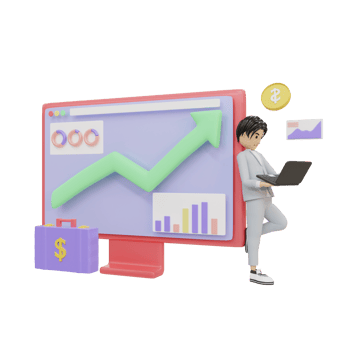 3d rendering business man monitoring chart illustration object png
