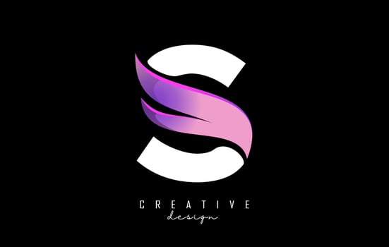 Vector illustration of abstract white letter S with pink leaf design.