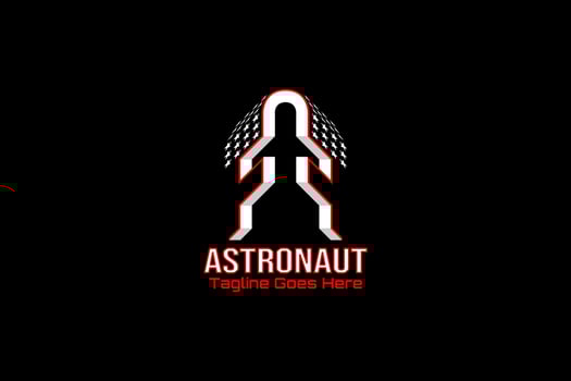 Vector logo element with abstract illustration of astronaut on positive space and plane or rocket on negative space. The logo in the positive space also forms the initials F or FF. business brands.