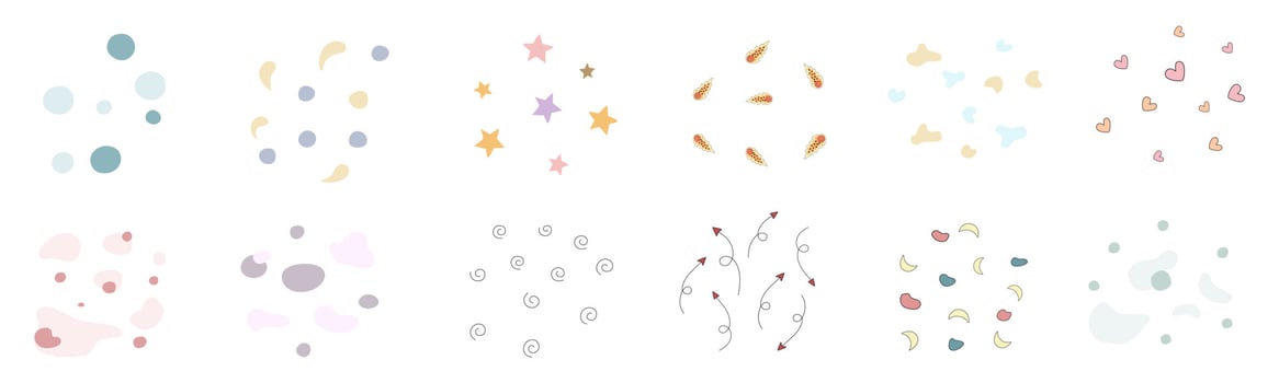 Group element designed with geometric figures in doodle style on a white background. For card decoration, background, paper pattern, digital printing, scrapbook, web decoration and more vector