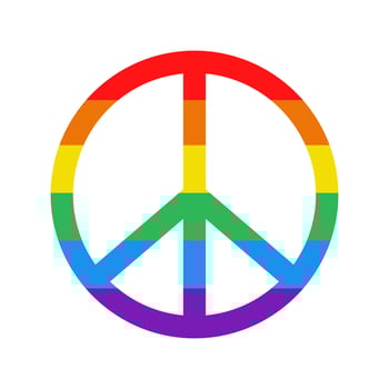 Vector LGBT peace symbol. Rainbow striped peace sign. Pride month. LGBTQ Plus.