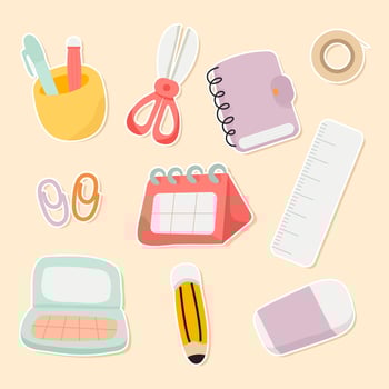 Vector illustration stickers with school supplies. Collection back to school. isolated background