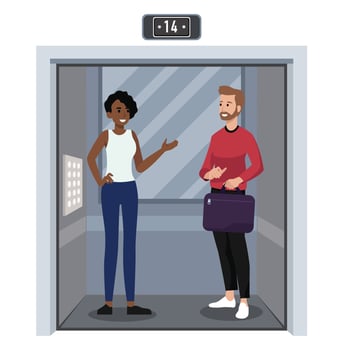 talking to a stranger in the elevator flat vector illustration isolated on white background
