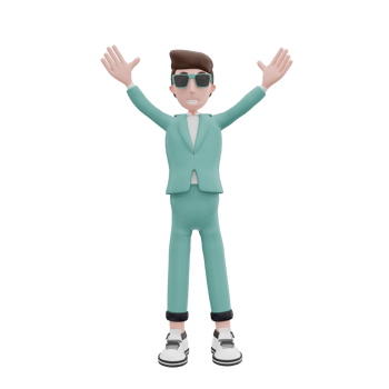 3d rendering businessman raising both hands pose png