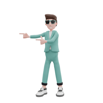 3d rendering businessman pointing to the right pose png
