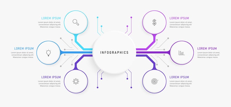 Vector Infographic label design template with icons and 6 options or steps. Can be used for process diagram, presentations, workflow layout, banner, flow chart, info graph.