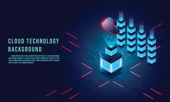 Cloud data storage 3d isometric infographic illustration, landing page layout, vector web template, Cloud technolodgy concept