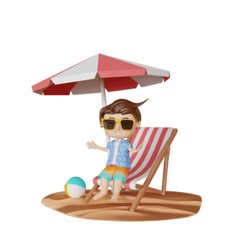 3d rendering cute boy is sitting in summer png