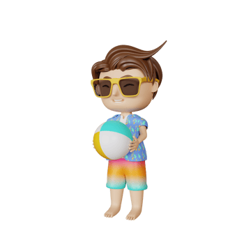 3d rendering cute boy bring a ball in summer png
