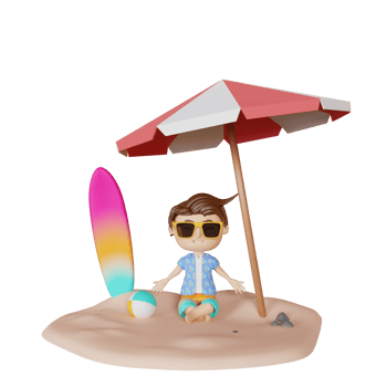 3d rendering cute boy relaxing in summer png