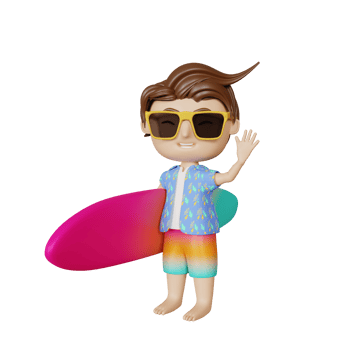 3d rendering cute boy surf in summer png