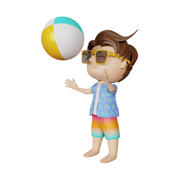 3d rendering cute boy play with ball in summer png