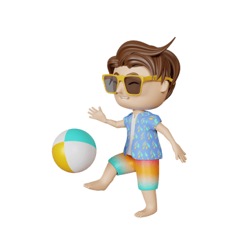 3d rendering cute boy playing with ball in summer png