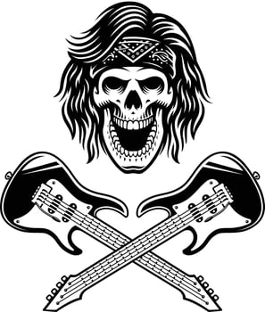 rocker skull with electric guitars vector
