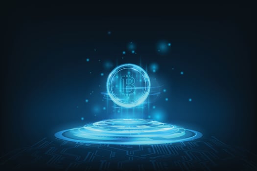Vector abstract technology crypto. Bitcoin in futurist concept.