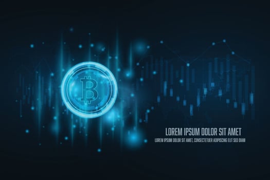 Vector global abstract bitcoin crypto currency blockchain technology world map.