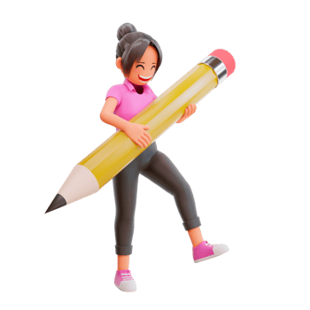 illustration cute girl holding pencil png