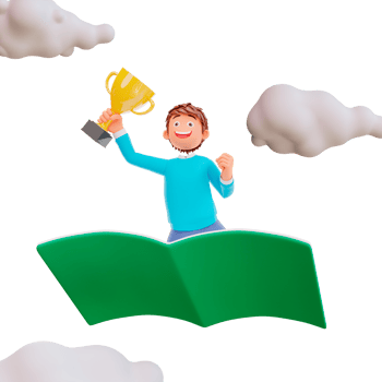 illustration a student riding a book holding a trophy png