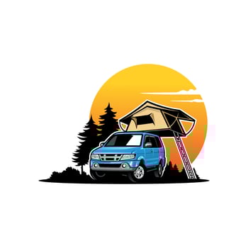 RV camper van vehicle with roof tent illustration logo vector
