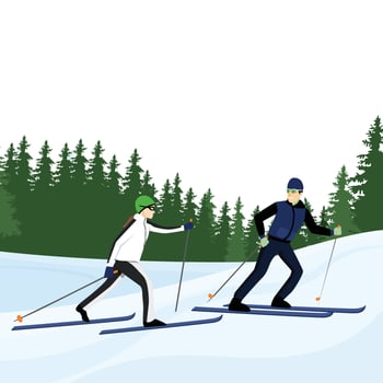 Couple skiing in the mountains against blue sky, Winter sport and recreation,winter holiday vacation and Ski resort concept vector illustration.