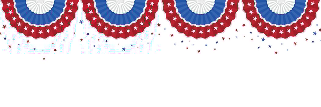 Four US Flag  isolated on white background and twinkling stars with room for your text. Illustrator Vector Eps 10.