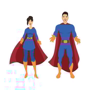 Superhero man and woman, symbol, element, sign. Shield, emblem superman. Kid hero illustration vector