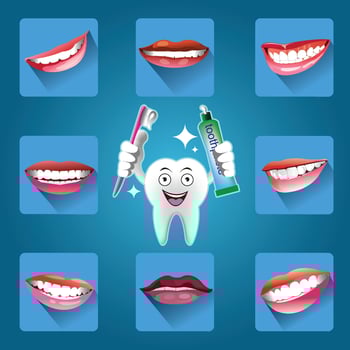 Set of smiles with Cartoon Smiling tooth vector