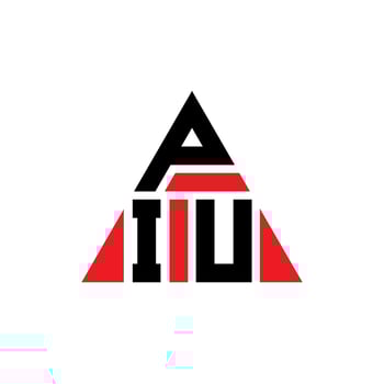 PIU triangle letter logo design with triangle shape. PIU triangle logo design monogram. PIU triangle vector logo template with red color. PIU triangular logo Simple, Elegant, and Luxurious Logo.