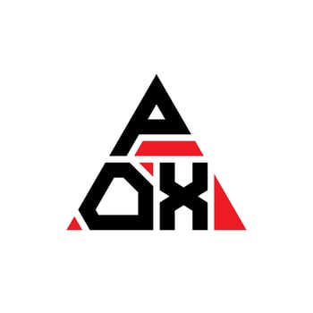 POX triangle letter logo design with triangle shape. POX triangle logo design monogram. POX triangle vector logo template with red color. POX triangular logo Simple, Elegant, and Luxurious Logo.