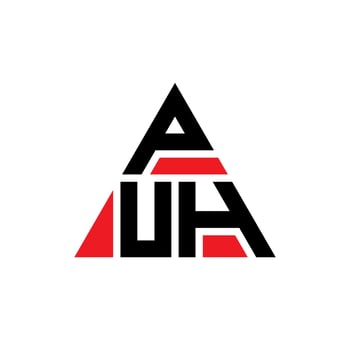 PUH triangle letter logo design with triangle shape. PUH triangle logo design monogram. PUH triangle vector logo template with red color. PUH triangular logo Simple, Elegant, and Luxurious Logo.