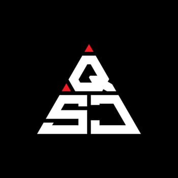 QSJ triangle letter logo design with triangle shape. QSJ triangle logo design monogram. QSJ triangle vector logo template with red color. QSJ triangular logo Simple, Elegant, and Luxurious Logo.