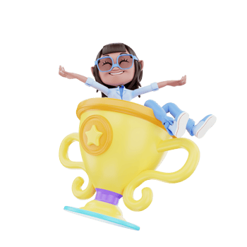 3D render character female with trophy png