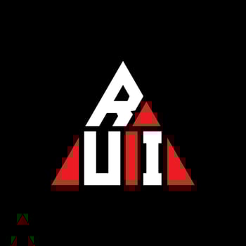 RUI triangle letter logo design with triangle shape. RUI triangle logo design monogram. RUI triangle vector logo template with red color. RUI triangular logo Simple, Elegant, and Luxurious Logo.