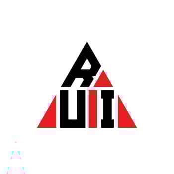 RUI triangle letter logo design with triangle shape. RUI triangle logo design monogram. RUI triangle vector logo template with red color. RUI triangular logo Simple, Elegant, and Luxurious Logo.