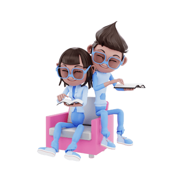 3D render character couple reading a book png