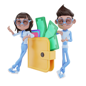 3d character couple with wallet png