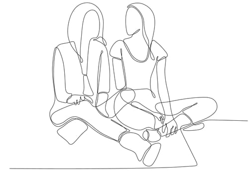 Single continuous line image of two young female workers chatting casually during office break. Having small talk at work one line concept drawing graphic design vector illustration