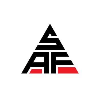 SAF triangle letter logo design with triangle shape. SAF triangle logo design monogram. SAF triangle vector logo template with red color. SAF triangular logo Simple, Elegant, and Luxurious Logo.