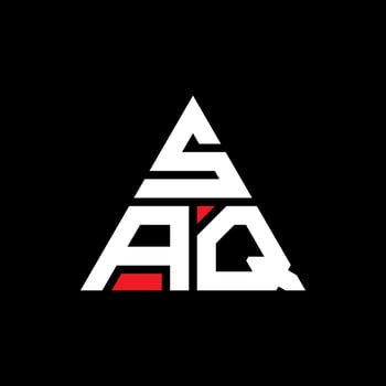 SAQ triangle letter logo design with triangle shape. SAQ triangle logo design monogram. SAQ triangle vector logo template with red color. SAQ triangular logo Simple, Elegant, and Luxurious Logo.