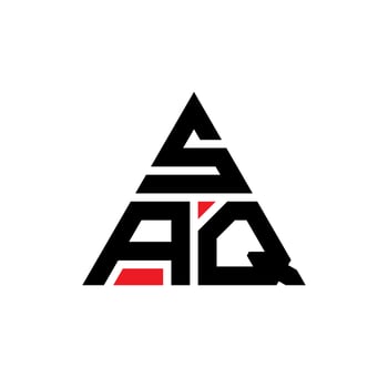 SAQ triangle letter logo design with triangle shape. SAQ triangle logo design monogram. SAQ triangle vector logo template with red color. SAQ triangular logo Simple, Elegant, and Luxurious Logo.