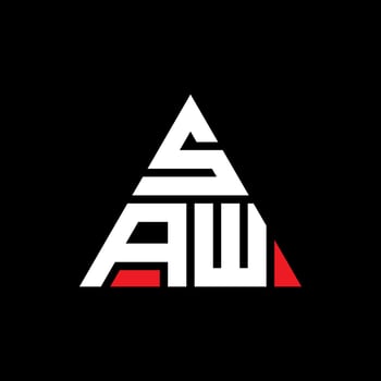 SAW triangle letter logo design with triangle shape. SAW triangle logo design monogram. SAW triangle vector logo template with red color. SAW triangular logo Simple, Elegant, and Luxurious Logo.