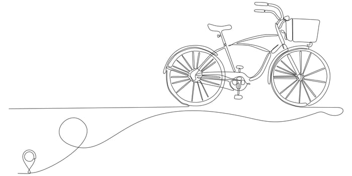 Line icon vector continuous line drawing of bicycle line from oulis house route with starting point and single line trail - Vector illustration. - Vector