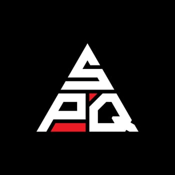 SPQ triangle letter logo design with triangle shape. SPQ triangle logo design monogram. SPQ triangle vector logo template with red color. SPQ triangular logo Simple, Elegant, and Luxurious Logo.