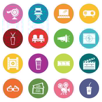 Cinema icons set colorful circles vector